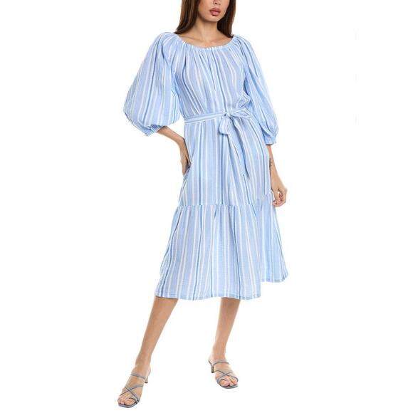 NWT TOMMY BAHAMA Villa Solstice Stripe Off The Shoulder Midi Dress Size Small - Picture 3 of 5
